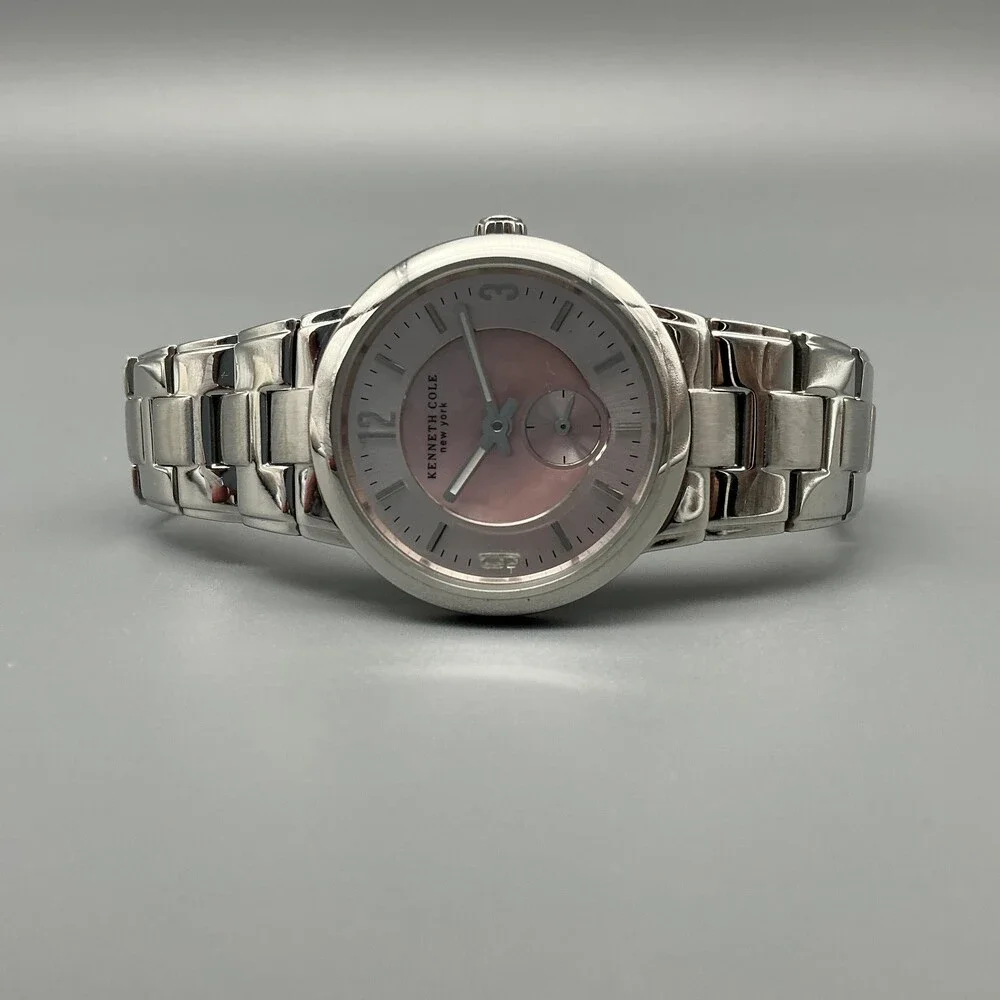 Kenneth Cole Womens Watch 30mm Pink MOP Dial Stainless Steel New Battery 6.25